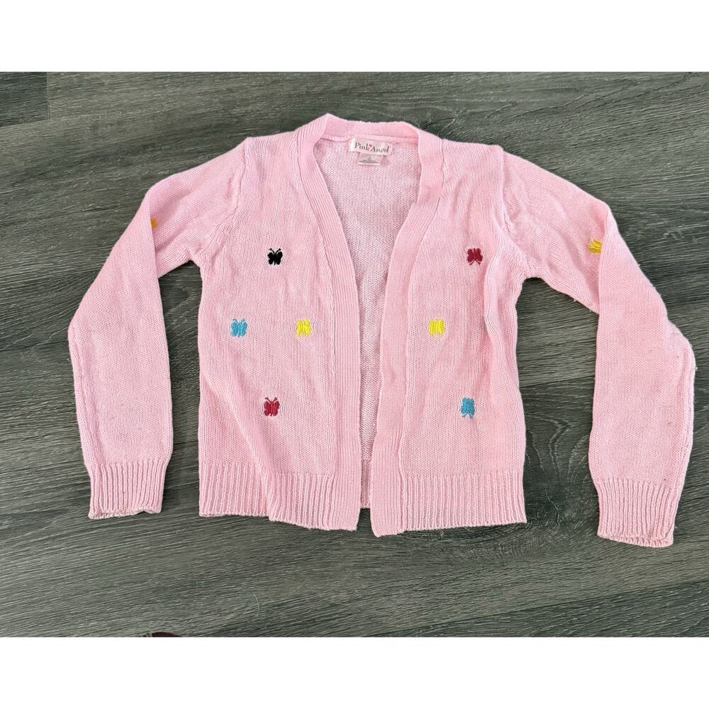 Pink Angel Cardigan Sweater Girls L 6x Boho Whimsy Fairy Cottage Barbie